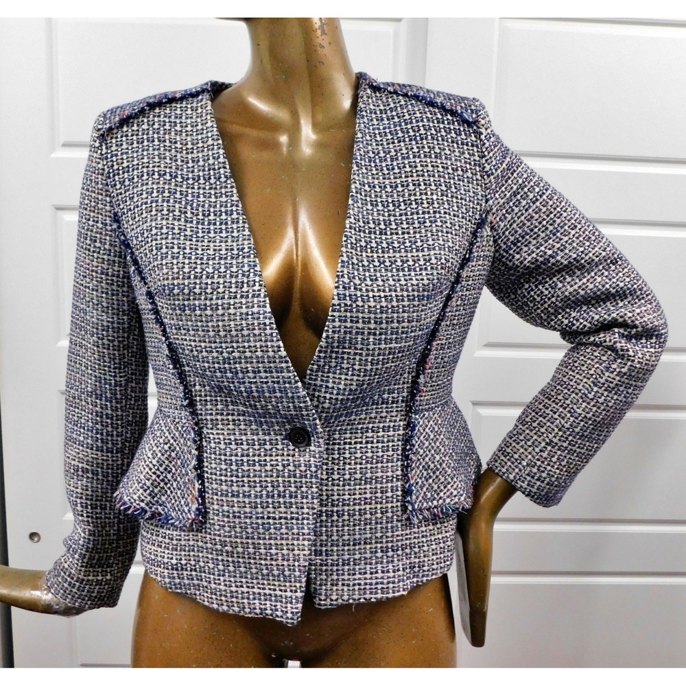 Banana Republic Women's Tweed Blazer Jacket Sz 10 Blue Black & White‎ Career NWT